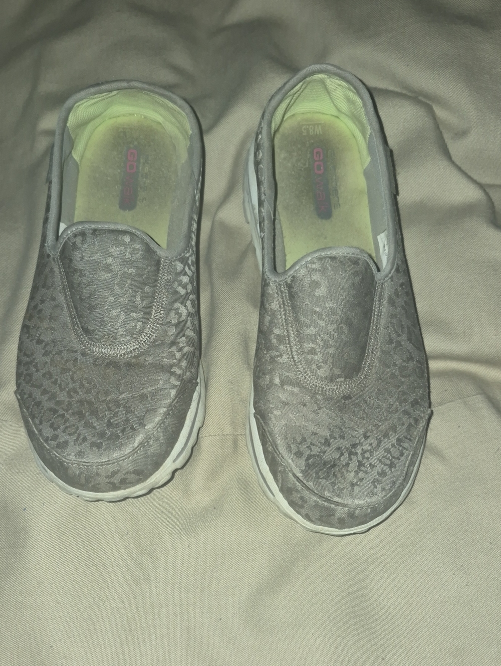 Skechers Slip-On Leopard Print Gray & White Sneakers